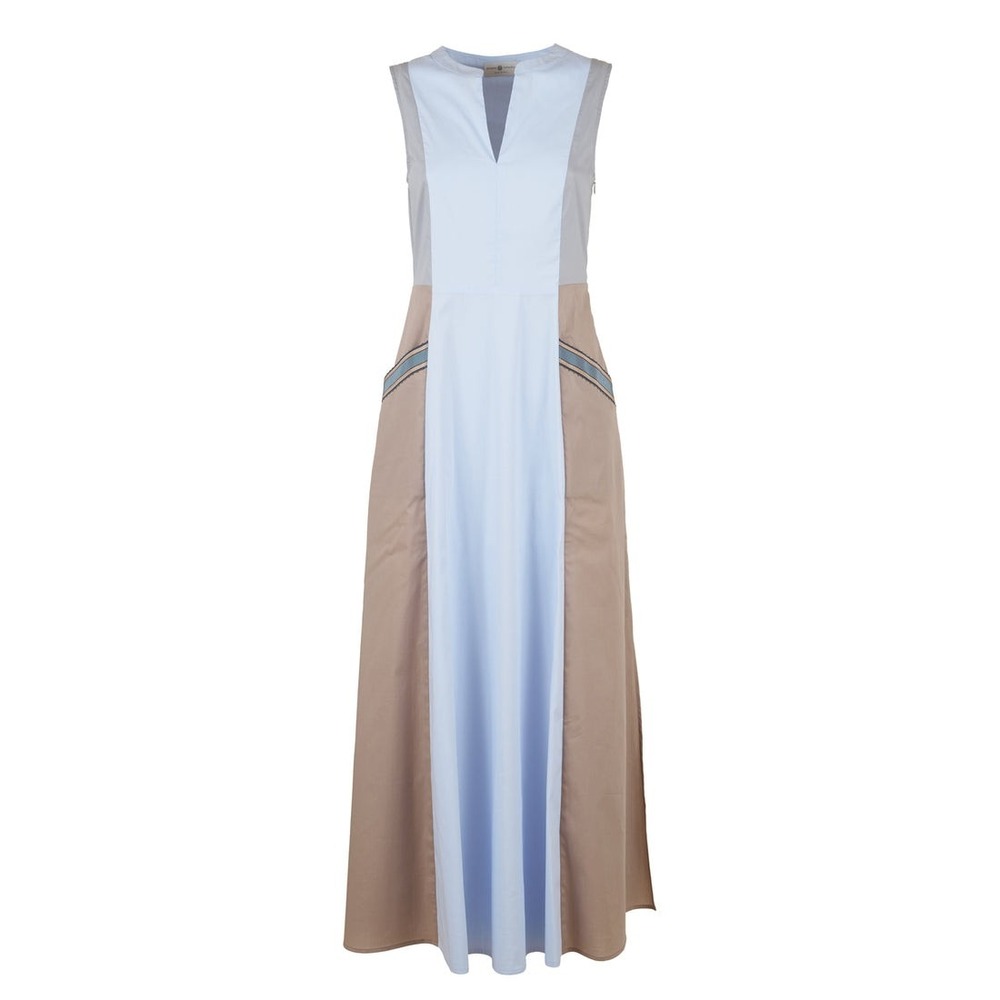 Jennifer Tattanelli Casini Maxi Dress Womens 46 Blue‎ Tan Excellent Colorblock